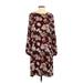 Tash + Sophie Casual Dress - Shift Crew Neck 3/4 sleeves: Burgundy Floral Dresses - Women's Size Small