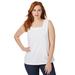 Plus Size Women's Stretch Cotton Square Neck Tank by Jessica London in White (Size S)