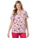 Plus Size Women's V-Neck Scrub Top by Comfort Choice in White Heart (Size 2X)