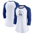 Women's Nike White/Royal Los Angeles Dodgers Next Up Tri-Blend Raglan 3/4-Sleeve T-Shirt