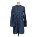 Gap Casual Dress - Shirtdress Mock Long sleeves: Blue Print Dresses - Women's Size Small