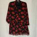 Zara Tops | Gorgeous Zara Blouse Tunic. Black With Red Rose Pattern. Size Medium | Color: Black/Red | Size: M