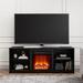 Latitude Run® Melonee TV Stand for TVs up to 65" w/ Electric Fireplace Included Wood in Black | 23.4 H x 59.7 W x 19.7 D in | Wayfair