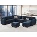 Blue Sectional - Mercer41 143" Wide U Shaped Velvet Upholstered Modular Sectional 12-Pieces Storage Sofa Set w/ Ottoman | Wayfair