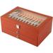 Pen Display Case Storage Ollection Display Case Leather Storage Boxes Top Glass Window for Office Leather Storage Box Desk (Orange Capacity : 36 slots)