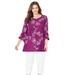 Plus Size Women's Embroidered Gauze Tunic by Catherines in Berry Pink White (Size 2X)