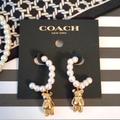 Coach Jewelry | Coach Pearl Hoop Bear Pendant Earrings | Color: Gold/White | Size: Os