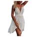 VBARHMQRT Female Cocktail Dresses for Women Women s Fashion Sexy Sling V Neck Lace Backless Floral Print Casual Dress Rhinestone Dress Xmas Dresses Women