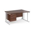 Office Desk | Right Hand Wave Desk 1400mm With Pedestal | Walnut Top With White Frame | Maestro 25 MCM14WRP2WHW