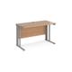 Office Desk | 1200mm Rectangular Desk With Cable Managed Leg | Beech Tops With Silver Frames | 600mm Depth | Maestro 25