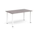 Rectangular white radial leg meeting table 1400mm x 800mm - grey oak