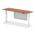 Air 1800 x 600mm Height Adjustable Desk Walnut Top Cable Ports White Leg With White Steel Modesty Panel