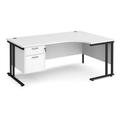 Office Desk | Right Hand Corner Desk 1800mm With Pedestal | White Top With Black Frame | 1200mm Depth | Maestro 25 MC18ERP2KWH
