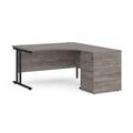 Office Desk | Right Hand Corner Desk 1400mm With Pedestal | Grey Oak Top With Black Frame | Maestro 25