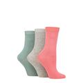 Ladies 3 Pair Pringle Tiffany Plain Trouser Socks Pink / Grey / Sage UK 4-8