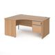 Office Desk | Left Hand Corner Desk 1600mm With Pedestal | Beech Top And Panel End Leg | 800mm Depth | Contract 25 CP16EL2-S-B