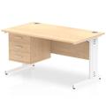 Impulse 1400 Rectangle White Cable Managed Leg Desk MAPLE 1 x 3 Drawer Fixed Ped