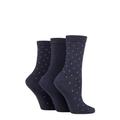 Ladies 3 Pair SOCKSHOP TORE 100% Recycled Pin Dot Cotton Socks Navy 4-8 Ladies