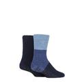 Men's 2 Pair SOCKSHOP Stripe & Plain Cosy Slipper Socks with Grip Navy 7-11 Mens