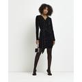 River Island Womens Black Velvet Wrap Bodycon Mini Dress