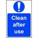 Mandatory Self-Adhesive Vinyl Sign 200 x 300mm - Clean After Use