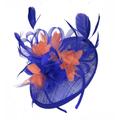 Caprilite Blue & Coral Sinamay Disc Saucer Fascinator Hat For Women Weddings Headband