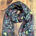 Pretty Bird Print Scarf - Grey