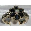 English 9K Yellow Gold Natural Colourful Opal & Deep Blue Sapphire Cluster Flower Victorian Style Ring - Customize9K, 14K, 18K