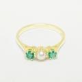 Yellow Gold Pearl & Emerald Womens Trilogy Ring - Customizable 9K, 10K, 14K, 18K Yellow, Rose Or White Platinum