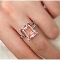 Morganite Ring, Engagement 925 Sterling Silver Statement Engagement & Wedding Luxury Emerald Cut Ring