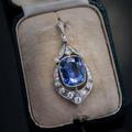 Art Deco Pendant, 6 Ct Cushion Cut Blue Sapphire Pendent, Necklace, Vintage Jewellery, Anniversary Gift Pendant