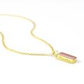 Adira Series Dainty Pink Chalcedony Bar Necklace, Gold Gemstone Vertical Baguette Necklace, Statement October Birthstone