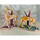 Vintage Italy Pair Of Ceramic Lustre Deer Spill Vases On Marbled Bases Signed F. Mori