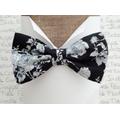 Bow Ties, Bow Ties For Men, Floral Tie, White & Grey Roses On A Black Background Pre Tied Or Self Tie