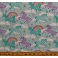 Cotton Unicorns Rainbows Fairytales Butterflies Sky Girls Mint Green Fabric Print By The Yard | 16435 D786.91