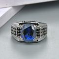 Blue Sapphire Ring, 925 Sterling Silver Groom Mens Lab Created Wedding Statement Ring