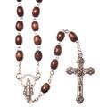 Brown Wood Bead Rosary. Strong Wire Linked Rosary Beads. Our Lady Immaculate Centre Piece. A Lovely First Holy Communion Present