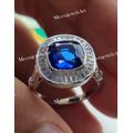 Vintage Ring/2.50 Ct Cushion Cut Blue Sapphire Baguette Diamond Halo Engagement Gift For Wife Anniversary Gifts
