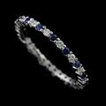 Diamond Sapphire Wedding Band, Blue Ring, Shared Prong Eternity Stackable Thin Gold Band 1.8mm