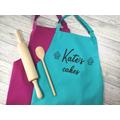 Personalised Adult Cakes Apron in Raspberry Or Duck Egg Blue With Choice Of Coloured Detail