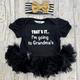 Funny Grandma Newborn Outfit, Baby Girl's Black Tutu Romper With Matching Gold Sequin Bow Headband, Grandma's Little Princess, Keepsake Gift