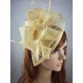 Pale Gold Teardrop Sinamay Fascinator With Feathers - Wedding Races Special Occasion Hat