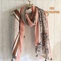 Floral Peach Beige Tassel Scarf/Bohemian Scarves/Tassel Scarf/ Scarves