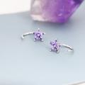 Amethyst Purple Cz Flower Huggie Hoop Earrings in Sterling Silver, Gold Or Marquise Threader Earrings, Pull Through