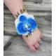 Boxed Real Touch Royal Blue/Light Phalaenopsis Orchid Diamond, Hydrangea, Green Accents Lace Wrist Corsage - Matching Boutonniere