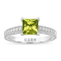 Princess Cut Peridot Engagement Ring, & Diamonds Wedding 1.37 Carat 14K White Gold Unique Vintage Antique Style Handmade