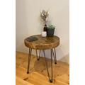 Handcrafted Rustic Wooden Round Side Table | Furniture Reclaimed Scaffold Boards Chunky Small
