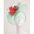 Caprilite Big Mint Green & Coral Fascinator Hat Veil Net Ascot Derby Races Wedding Headband Feather