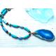 Long Dark Aqua Blue Druzy Agate Necklace, Dark Aqua Long Boho Cowgirl Turquoise Southwest Necklace