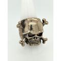 Vintage Sterling Silver Biker Skull Ring Cross Bones Mens Sz 10.75